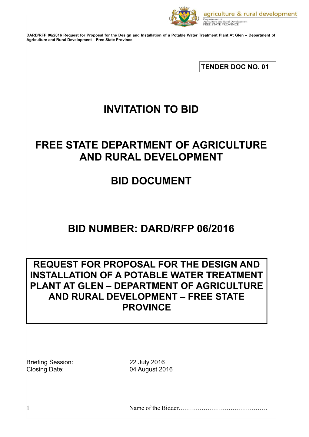 Free State Department of Agriculture and Rural Development