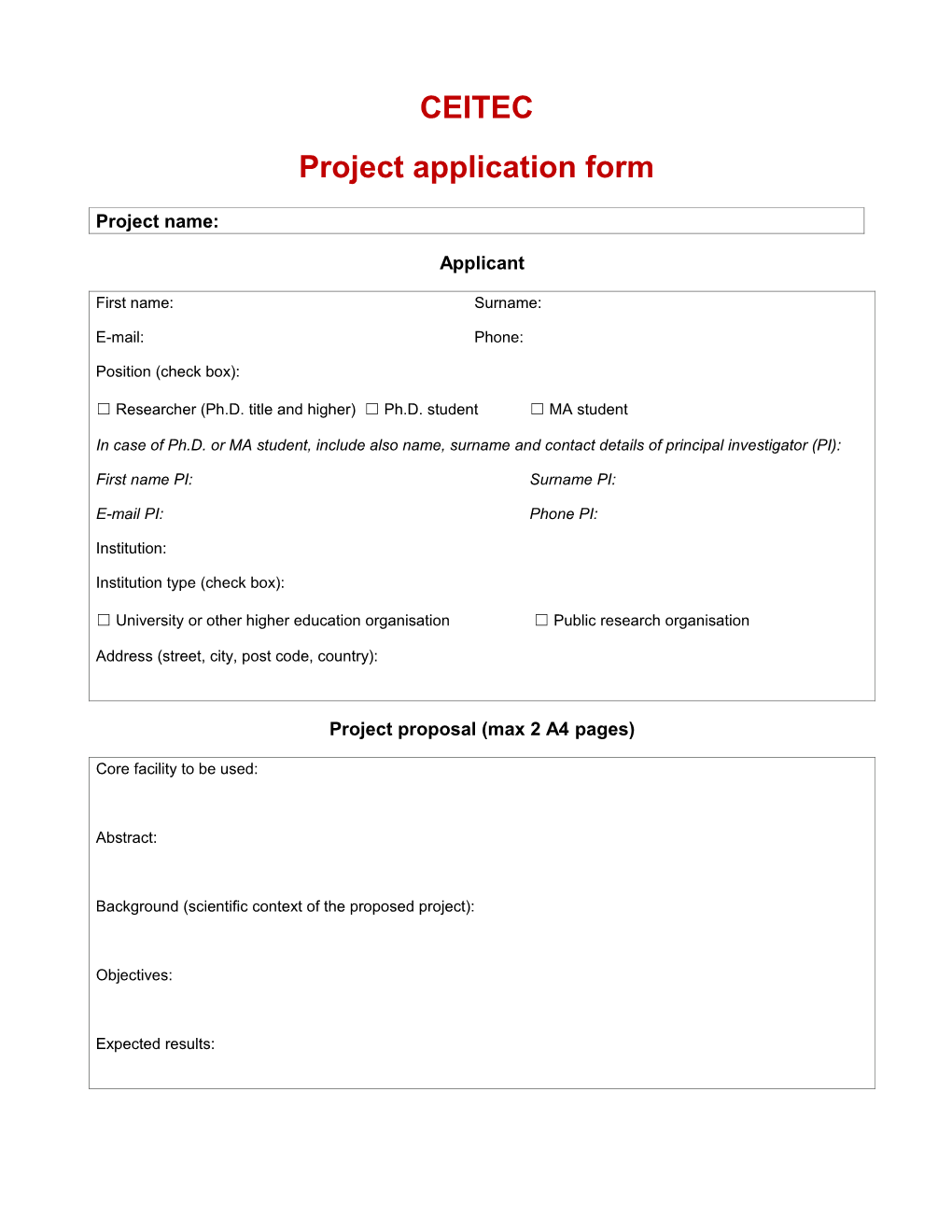 Project Applicationform