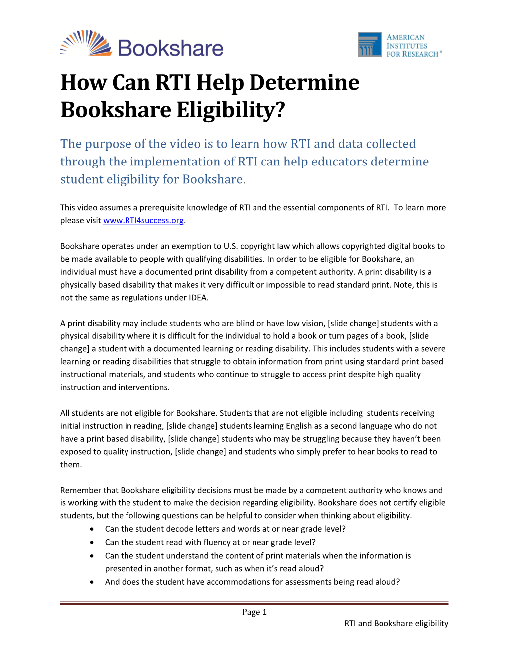 How Can RTI Help Determine Bookshare Eligibility?