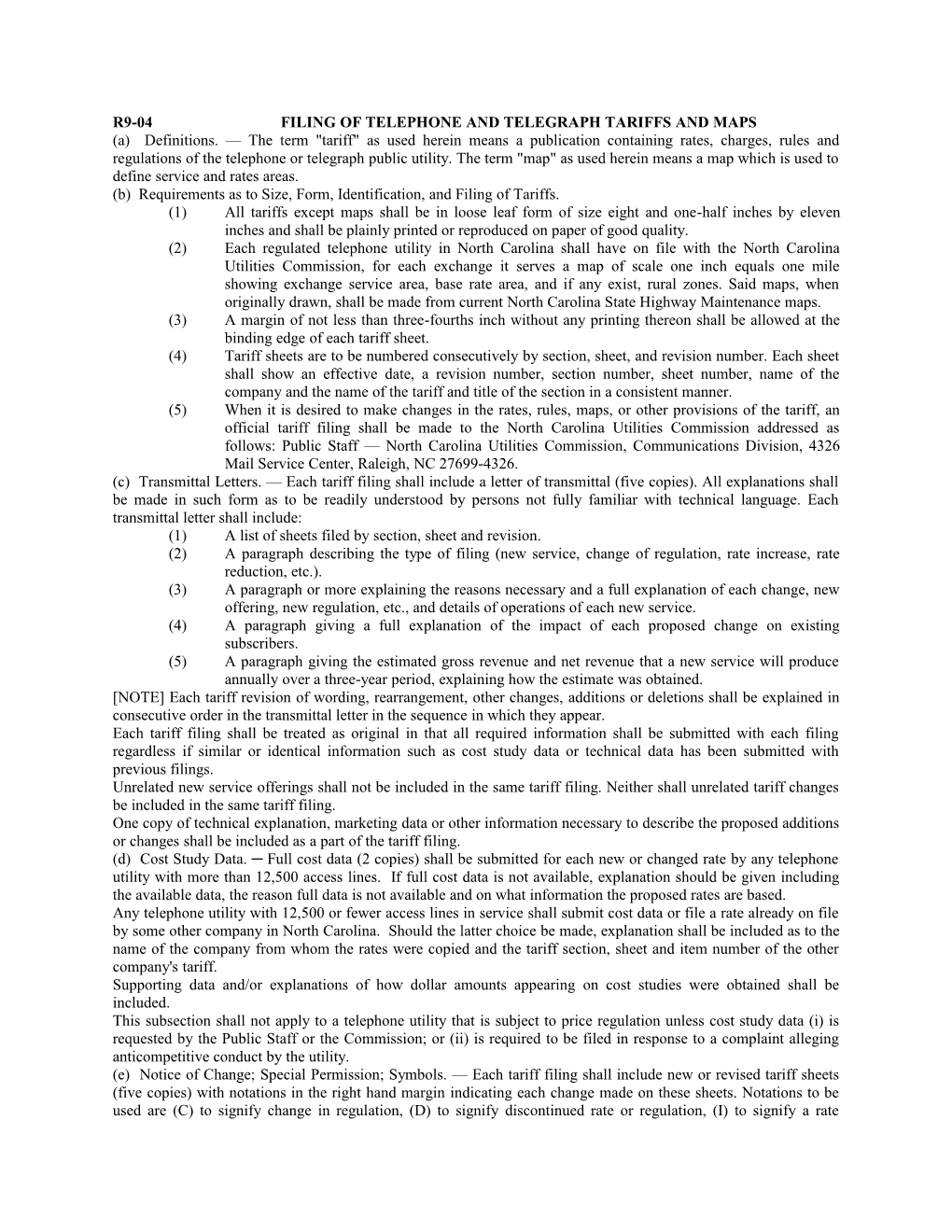 R904filing of Telephone and Telegraph Tariffs and Maps