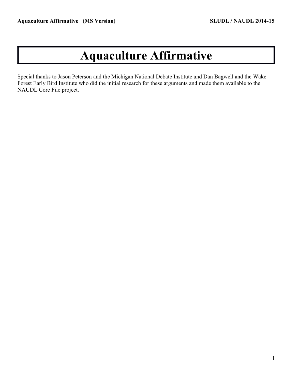 Aquaculture Affirmative (MS Version) SLUDL / NAUDL 2014-15