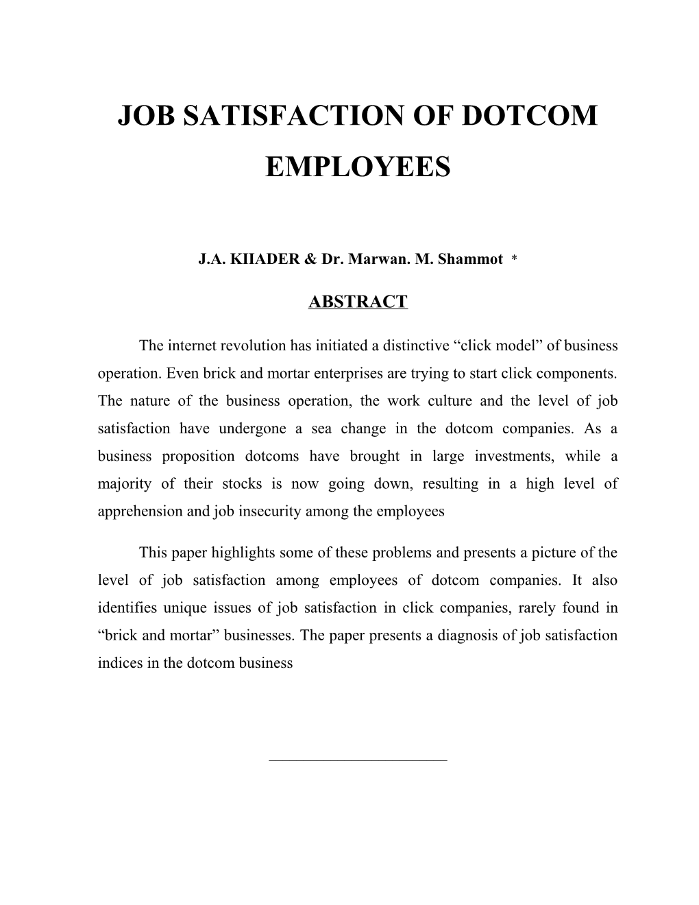 Job Satisfaction of Dotcom