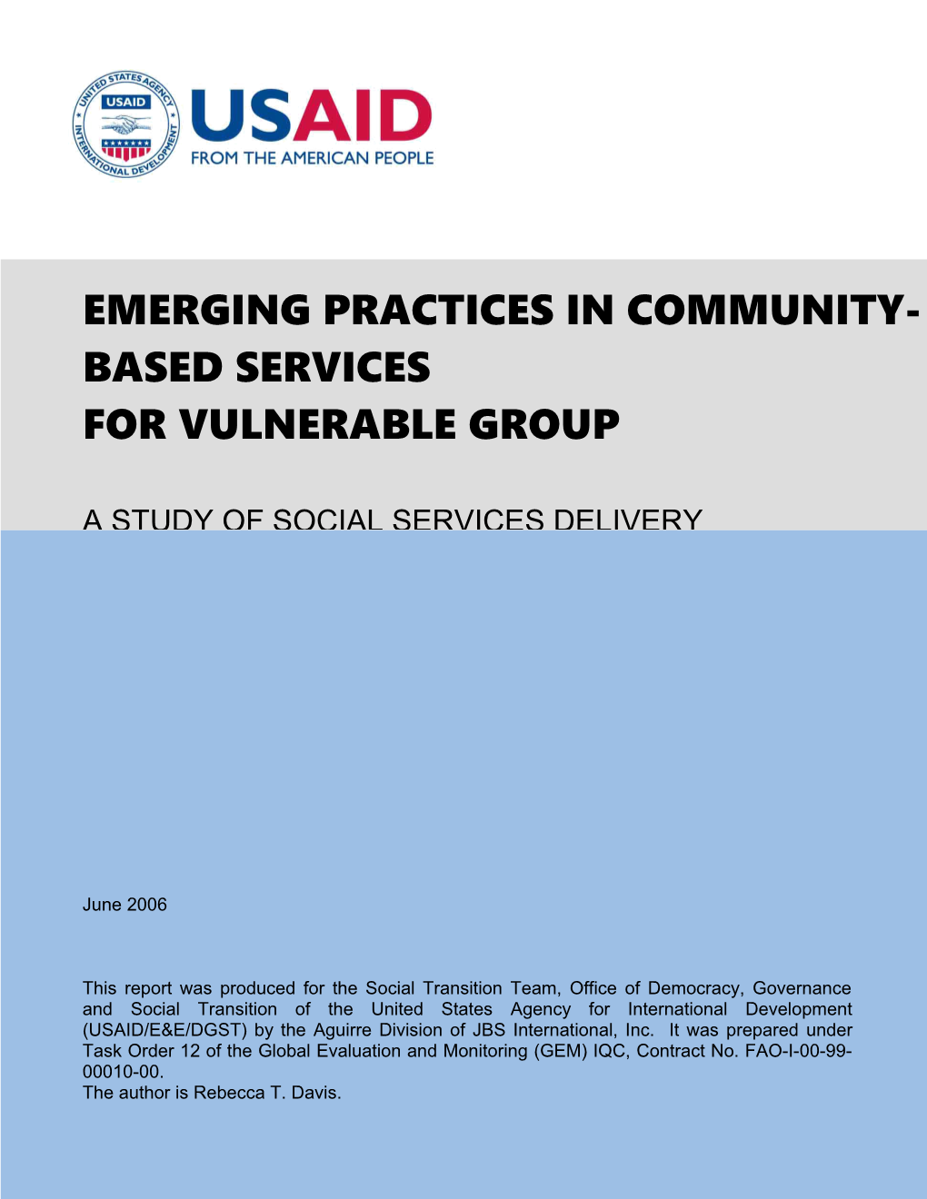 Emerging Practices in Community-Based Services for Vulnerable Groups