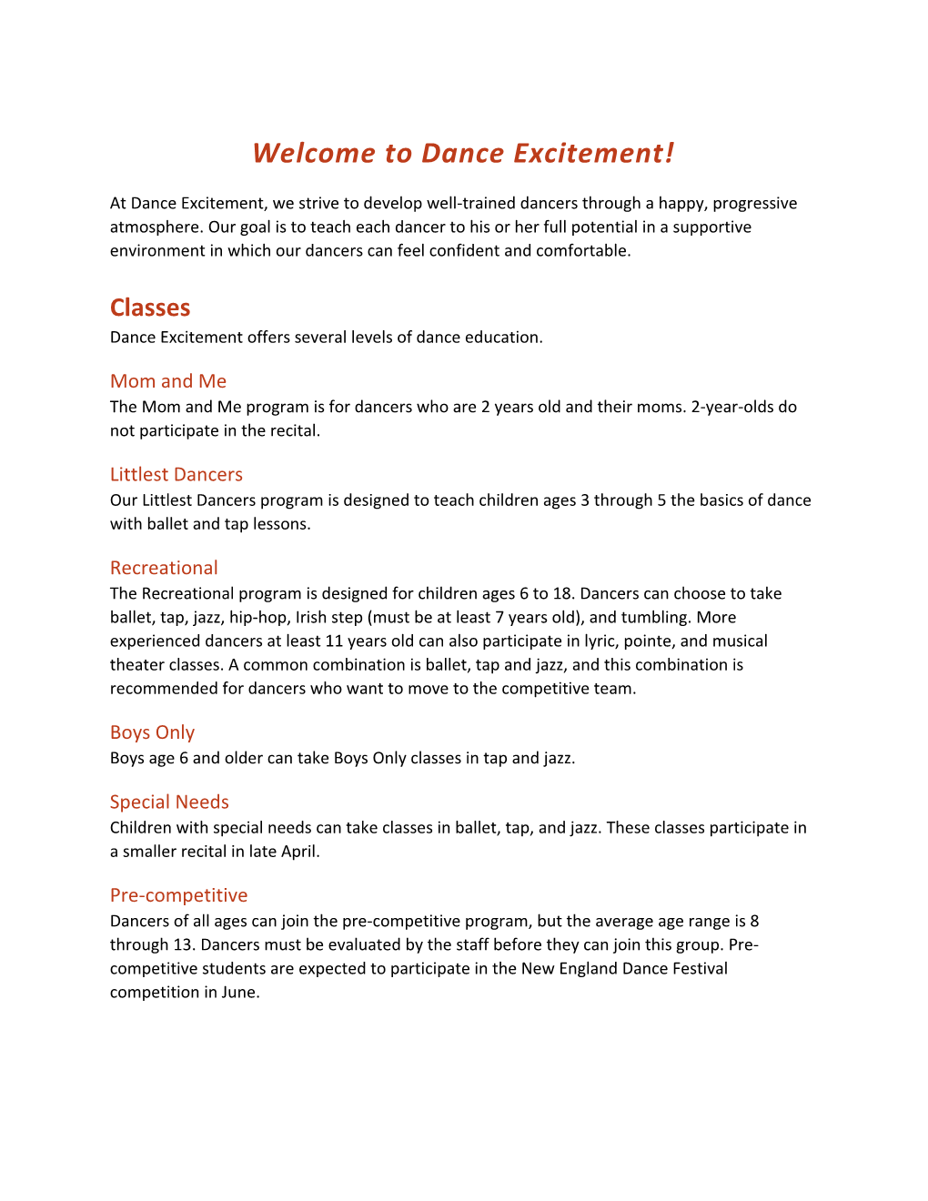 Welcome to Dance Excitement!