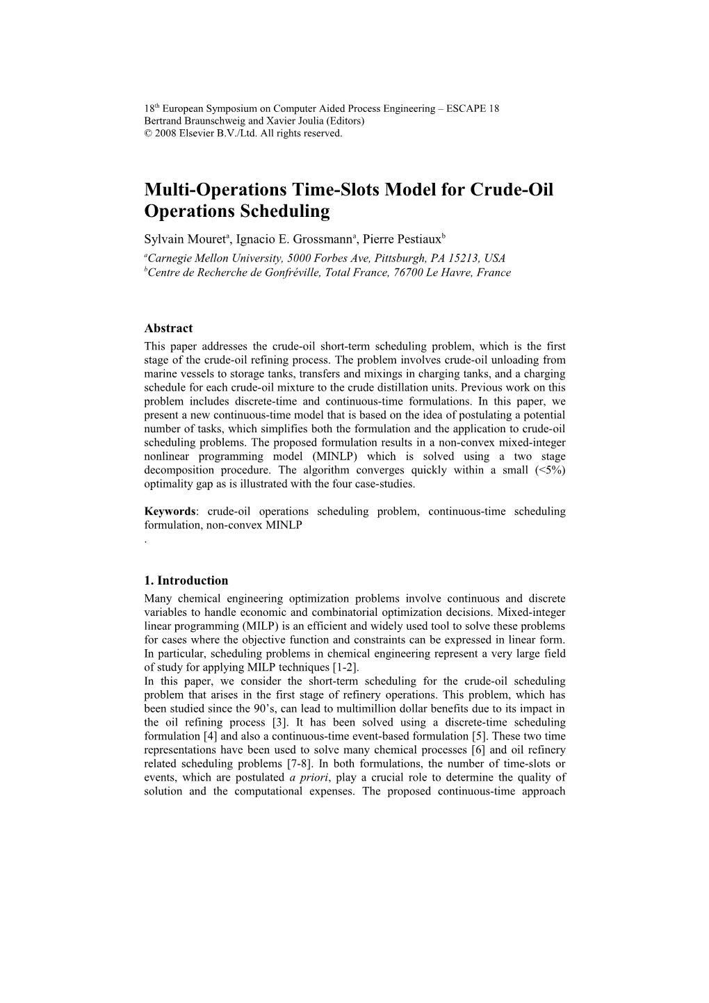 Multi-Operations Time-Slots Model for Crude Oil Operations Scheduling
