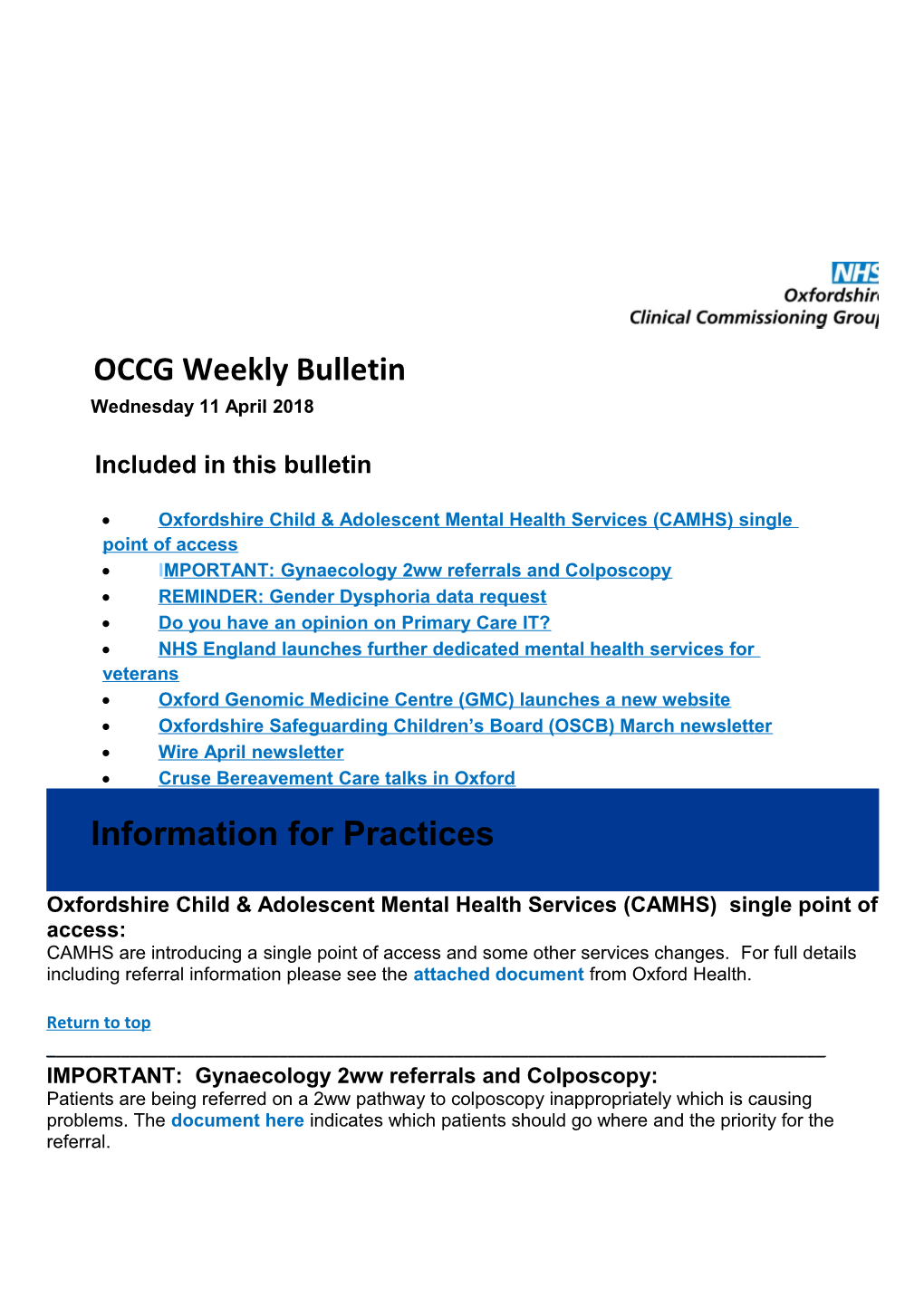 Oxfordshire Child & Adolescent Mental Health Services (CAMHS) Single Point of Access