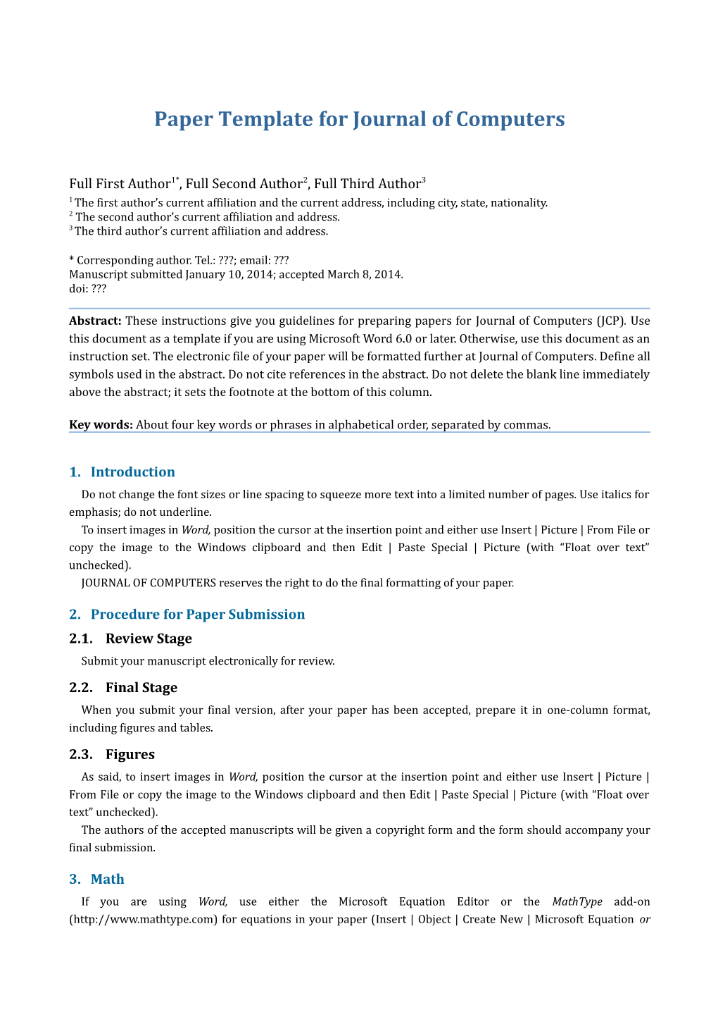 Paper Template for Journal of Computers