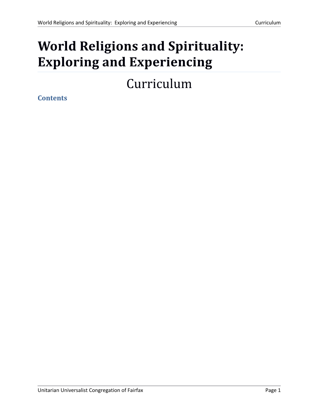 World Religions and Spirituality: Exploring and Experiencingcurriculum