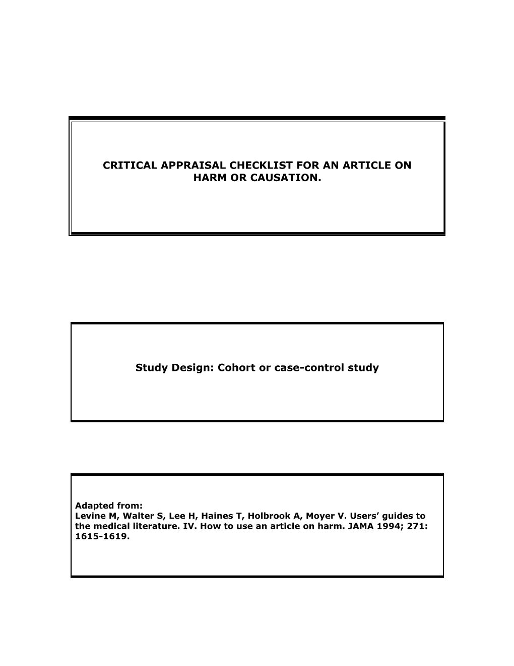 Critical Appraisal Checklist for an Article On