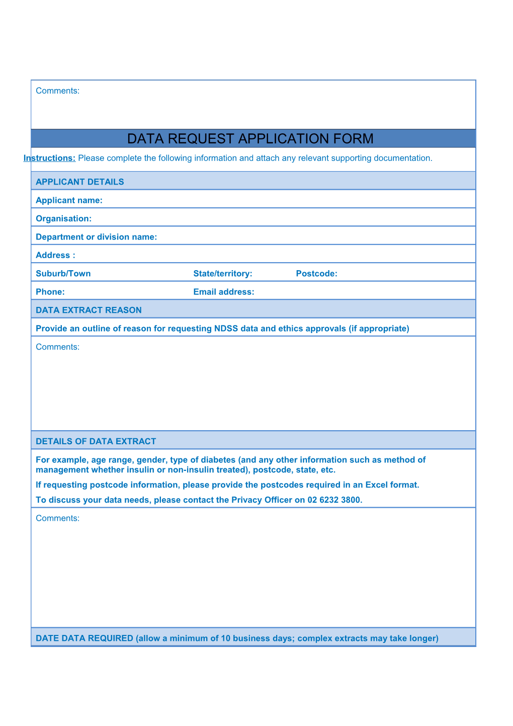 Request to Contact Registrants Application Form