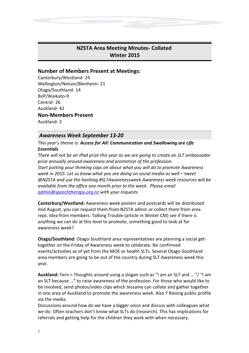 NZSTA Area Meeting Minutes- Collated