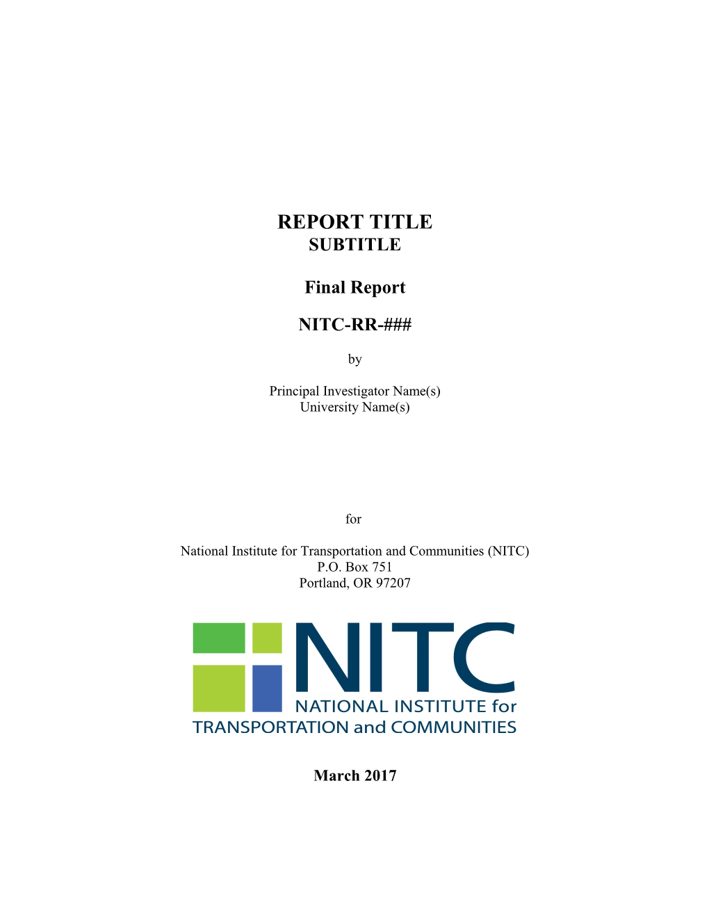 National Institute for Transportation and Communities (NITC)