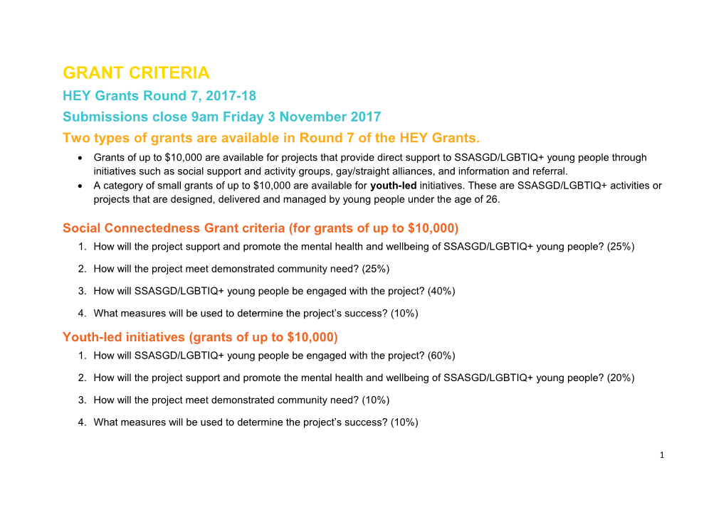Two Types of Grants Are Available in Round 7Of the HEY Grants