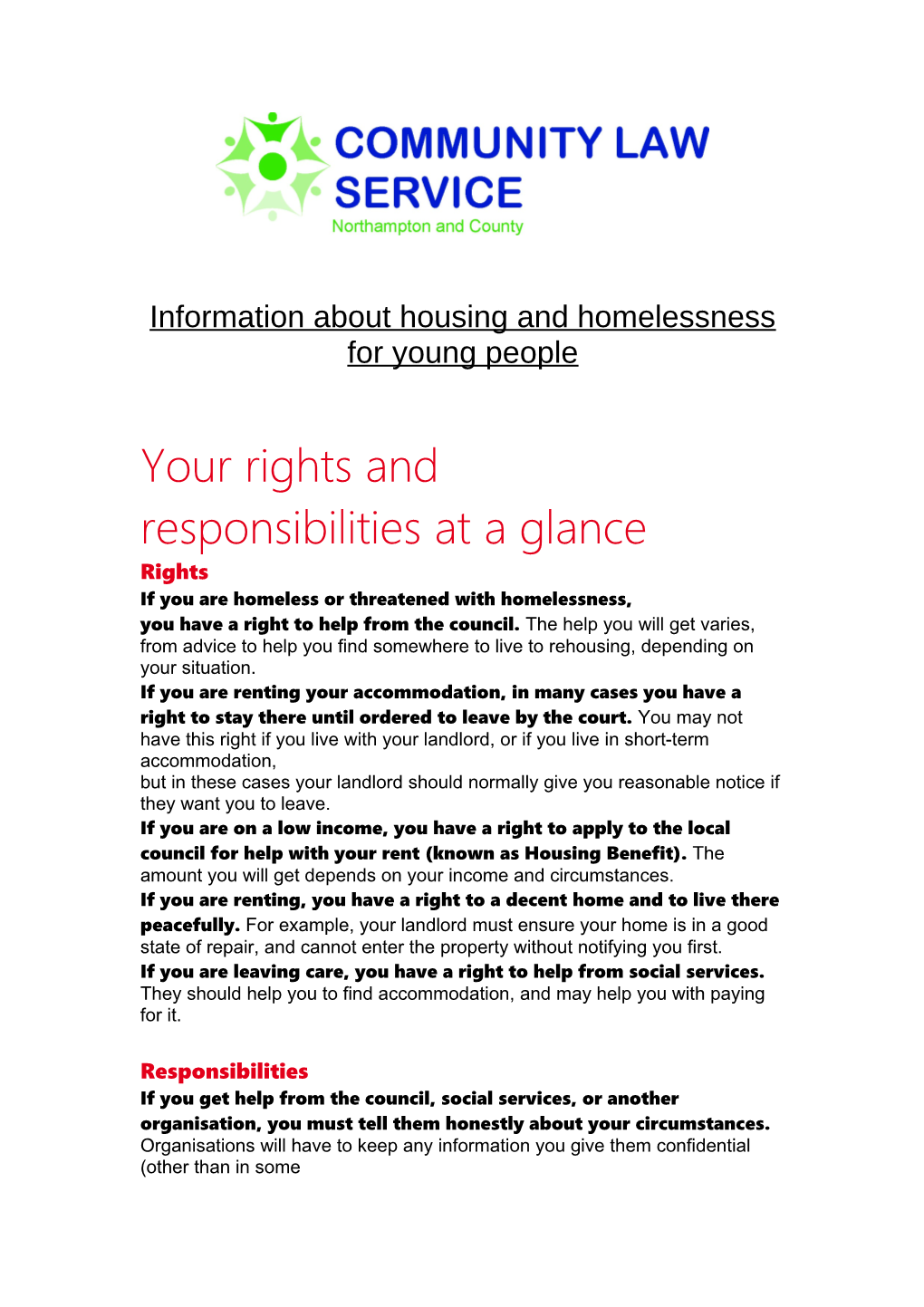 Information About Housing and Homelessness for Young People