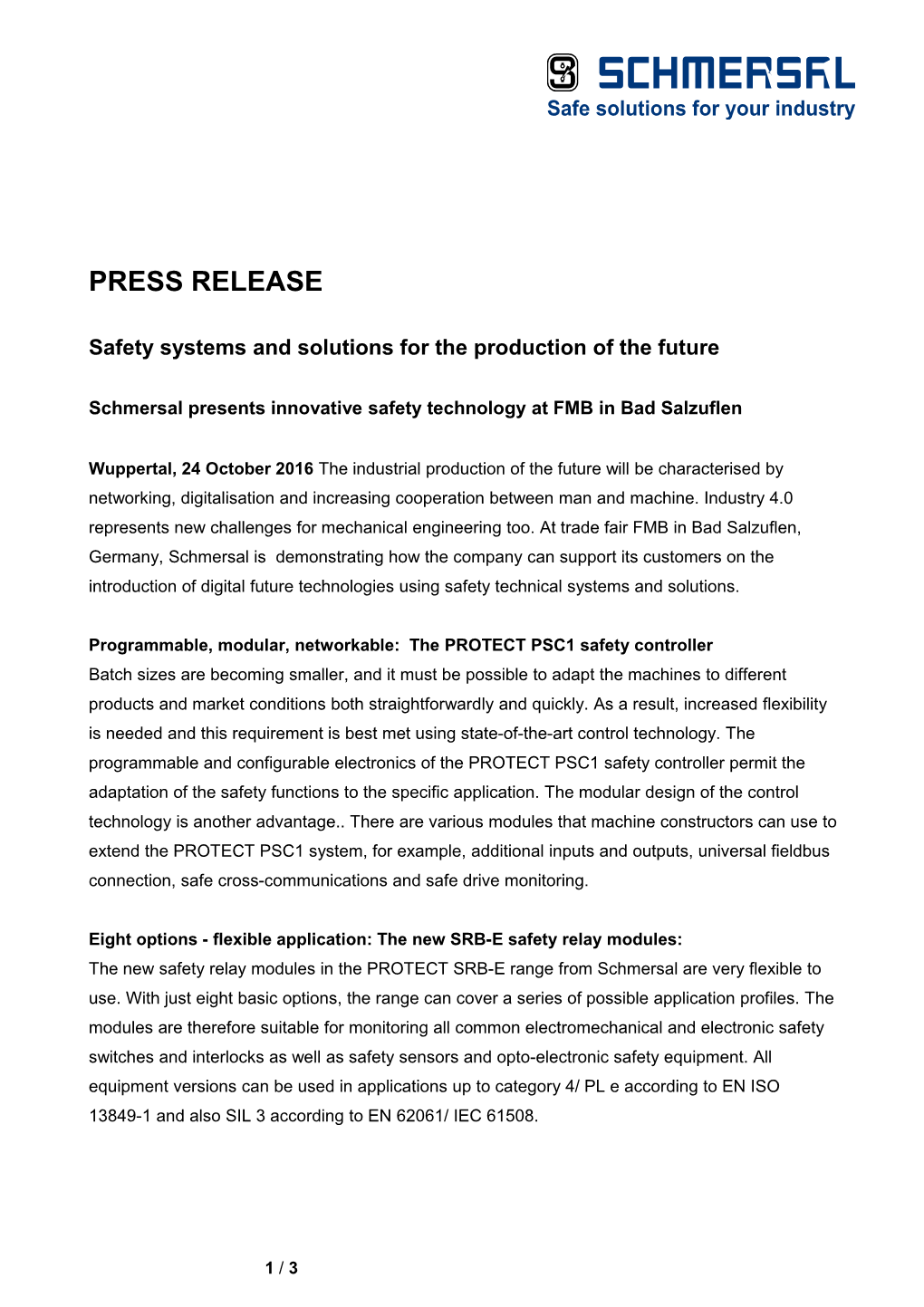 Safety Systems and Solutions for the Production of the Future