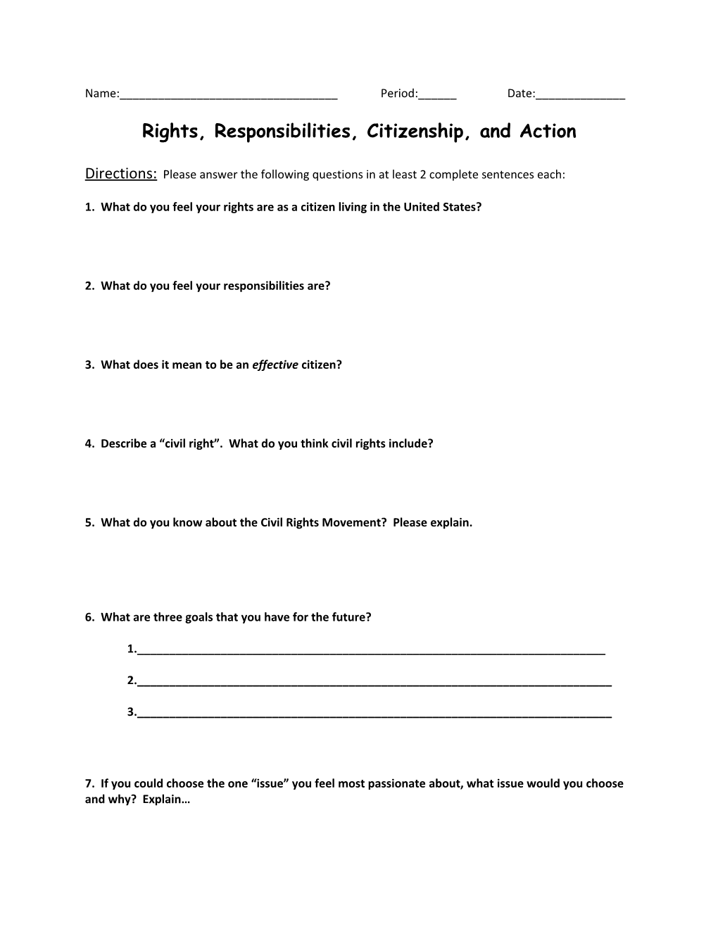 Rights, Responsibilities, Citizenship, and Action