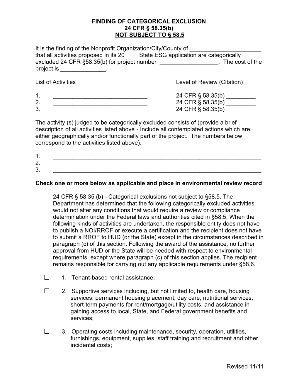 Categorical Exclusion Form