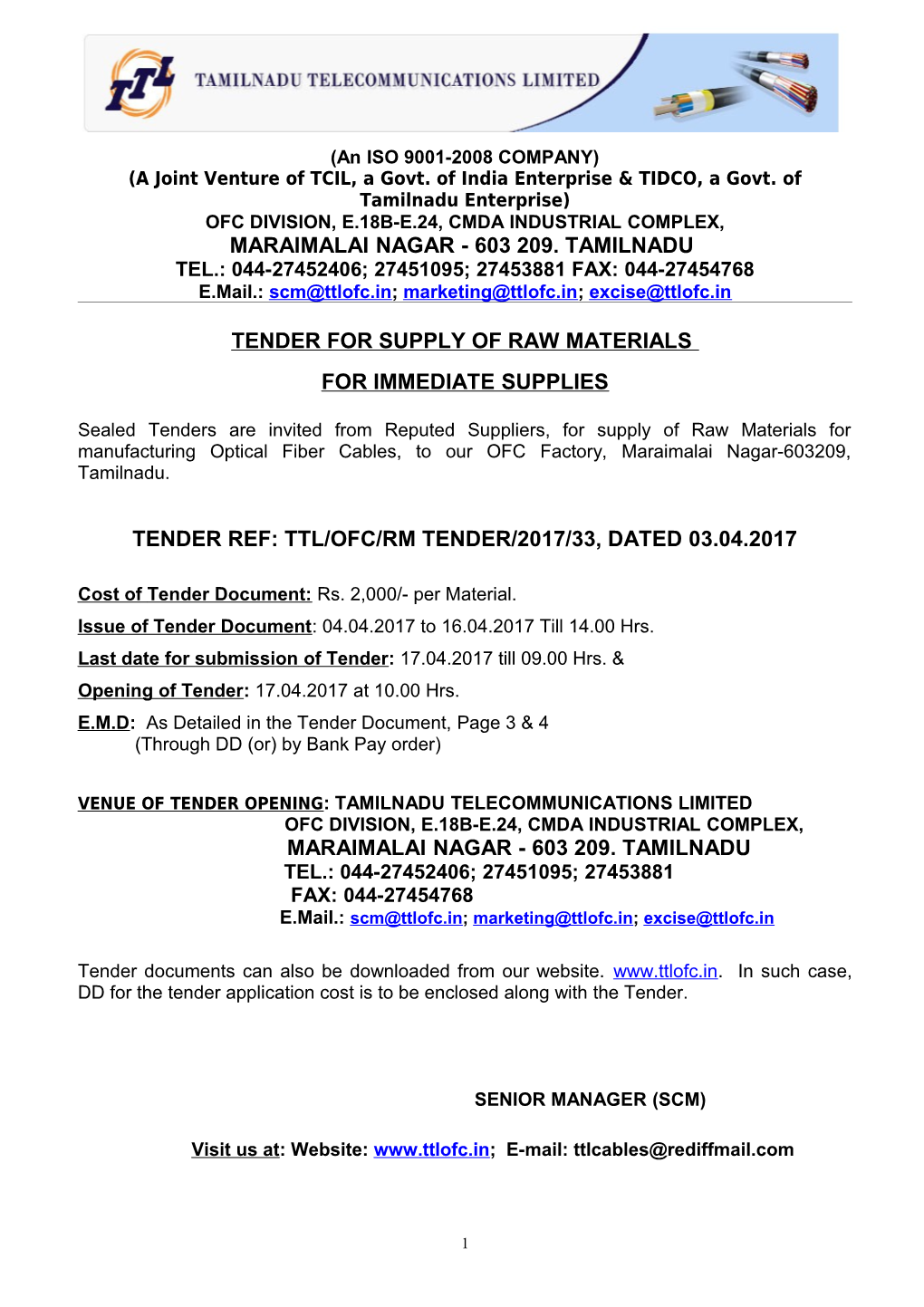 Tender for Raw Material