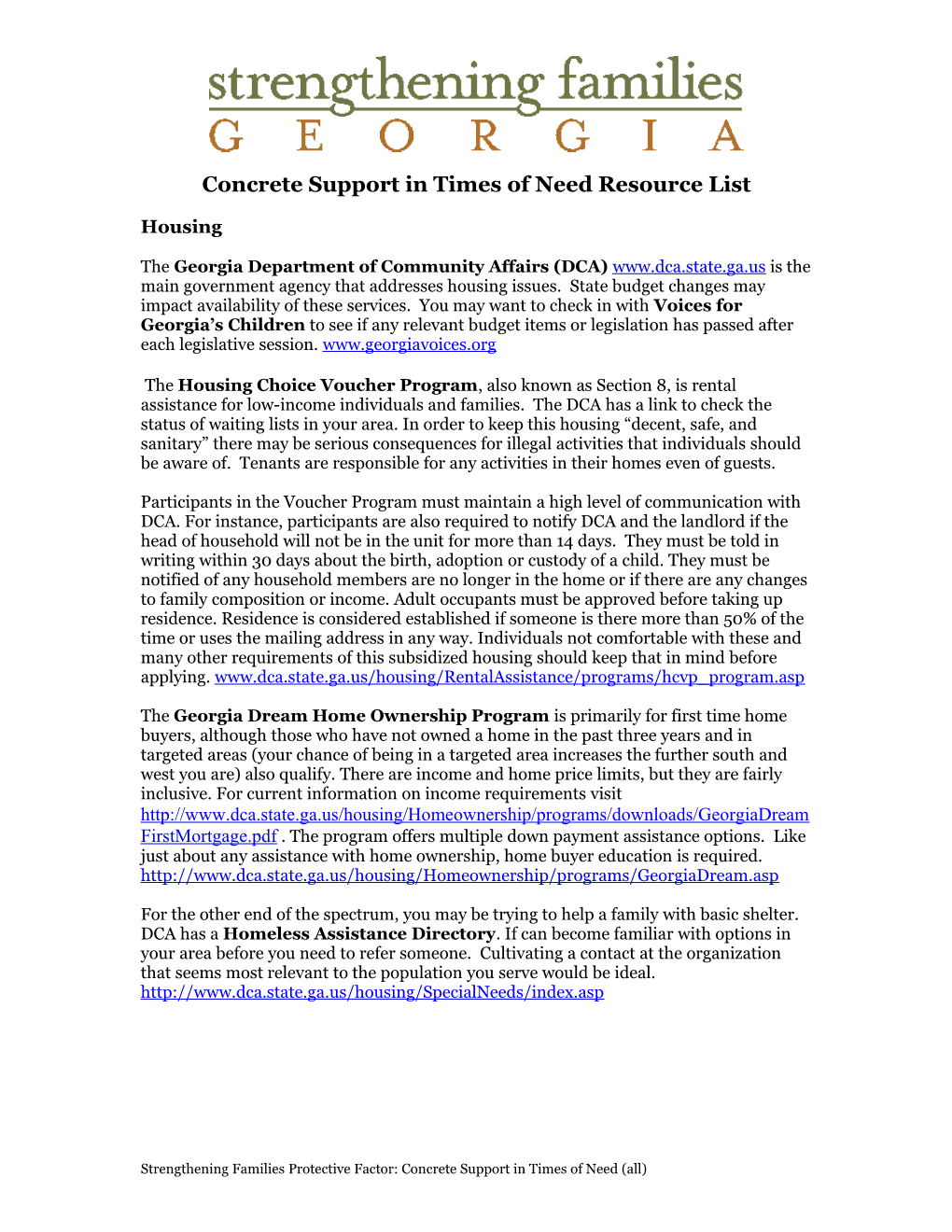 Concrete Support in Times of Need Resource List