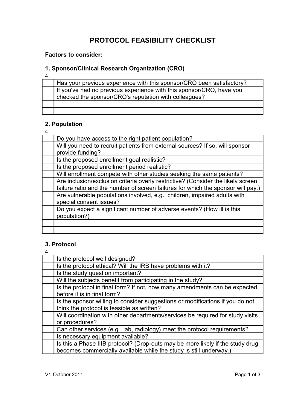 Protocol Feasibility Checklist