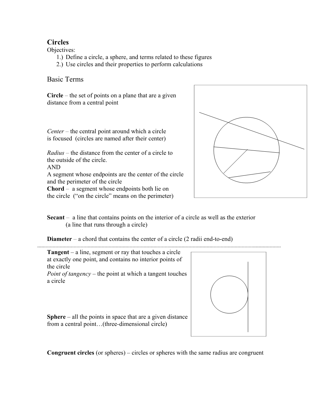 1.)Define a Circle, a Sphere, and Terms Related to These Figures
