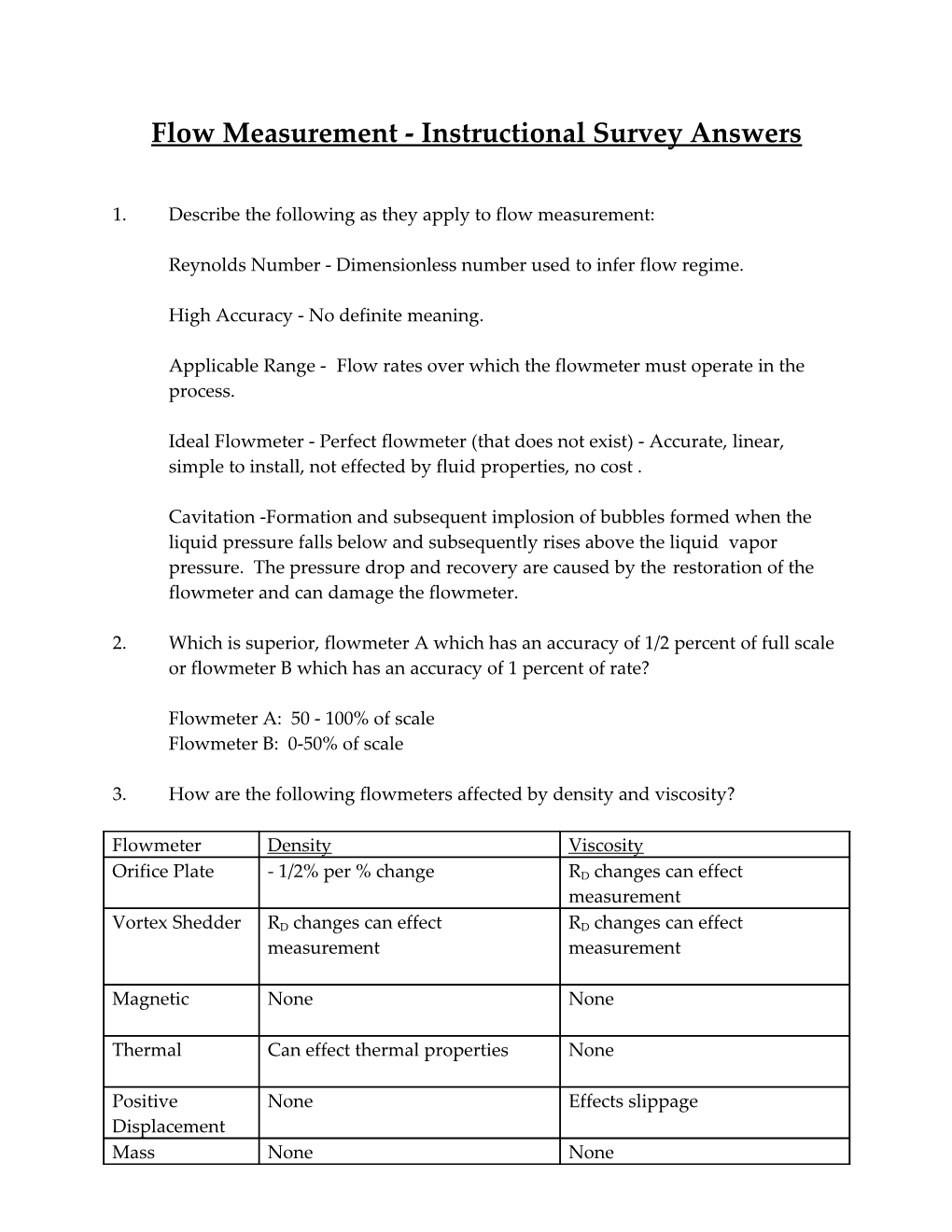 Flow Measurement - Instructional Survey Answers