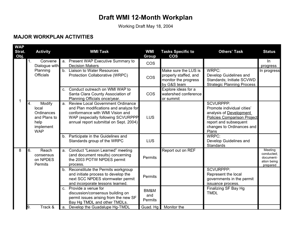 Draft Outline of WMI 2003 Workplan