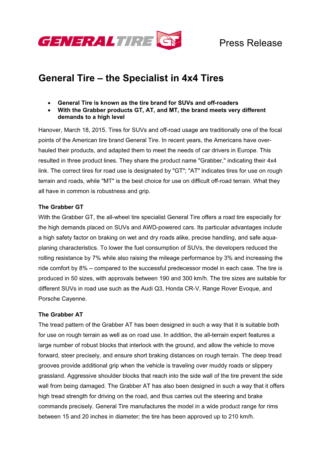 General Tire the Specialist in 4X4 Tires