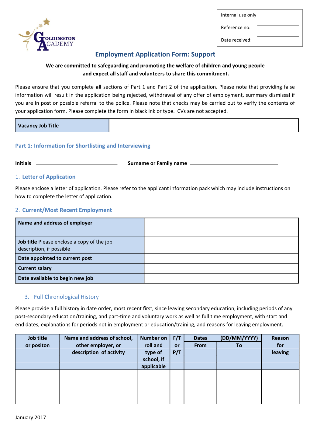 Employment Application Form: Support