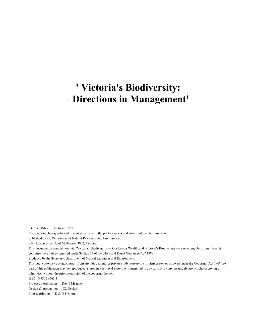 ' Victoria's Biodiversity