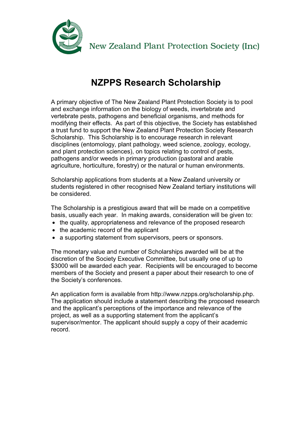 NZPPS Research Scholarship