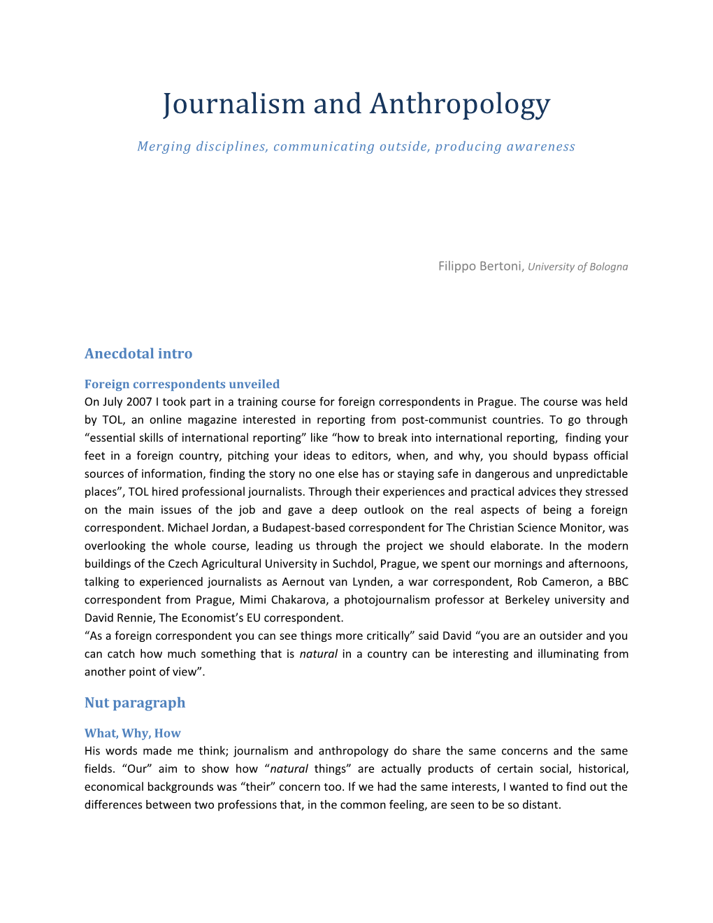 Journalism and Anthropology