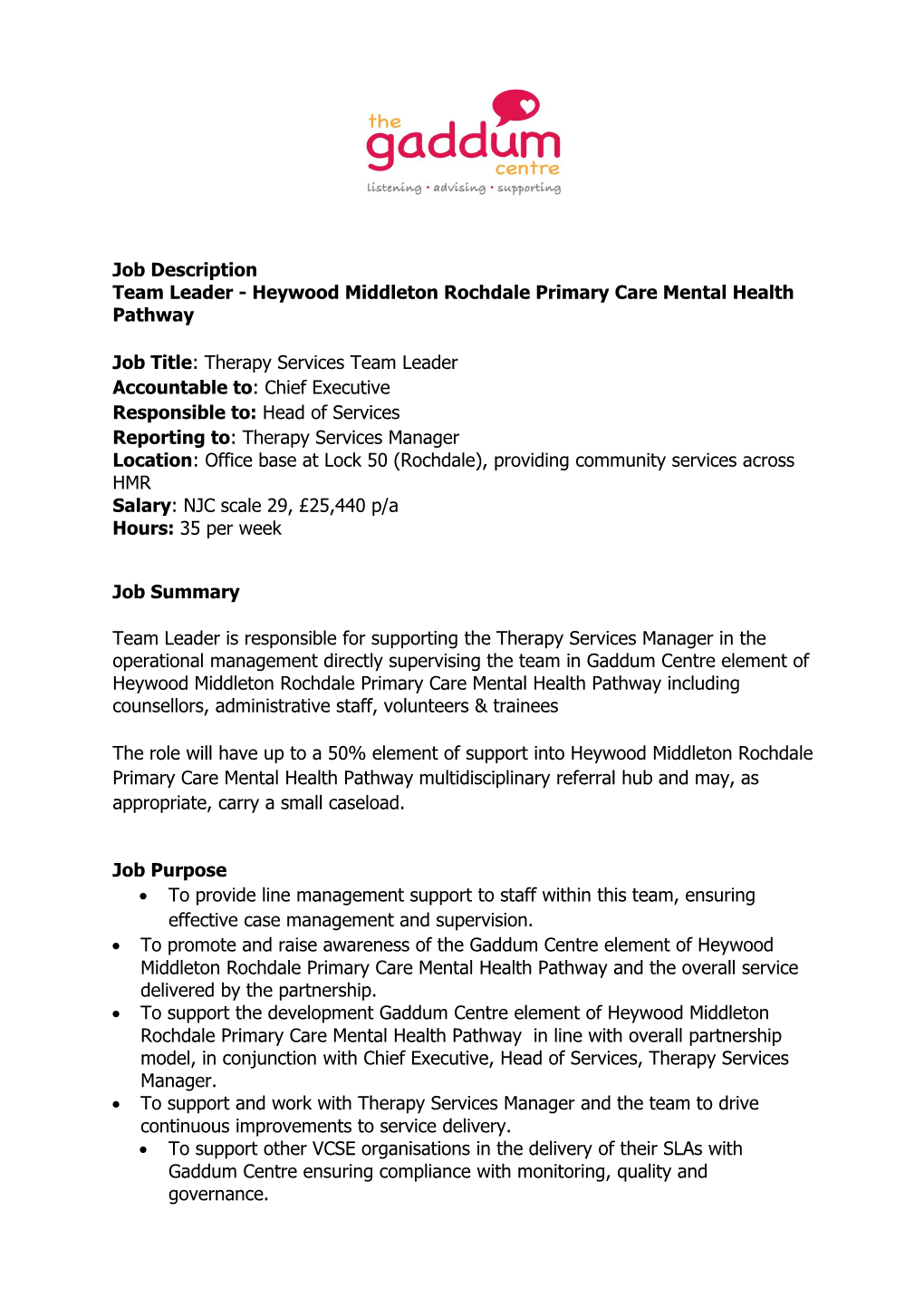 Team Leader - Heywood Middleton Rochdale Primary Care Mental Health Pathway