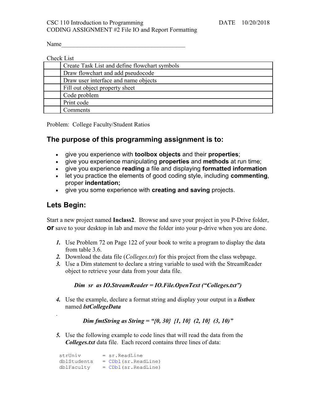 CODING ASSIGNMENT #2 File IO and Report Formatting
