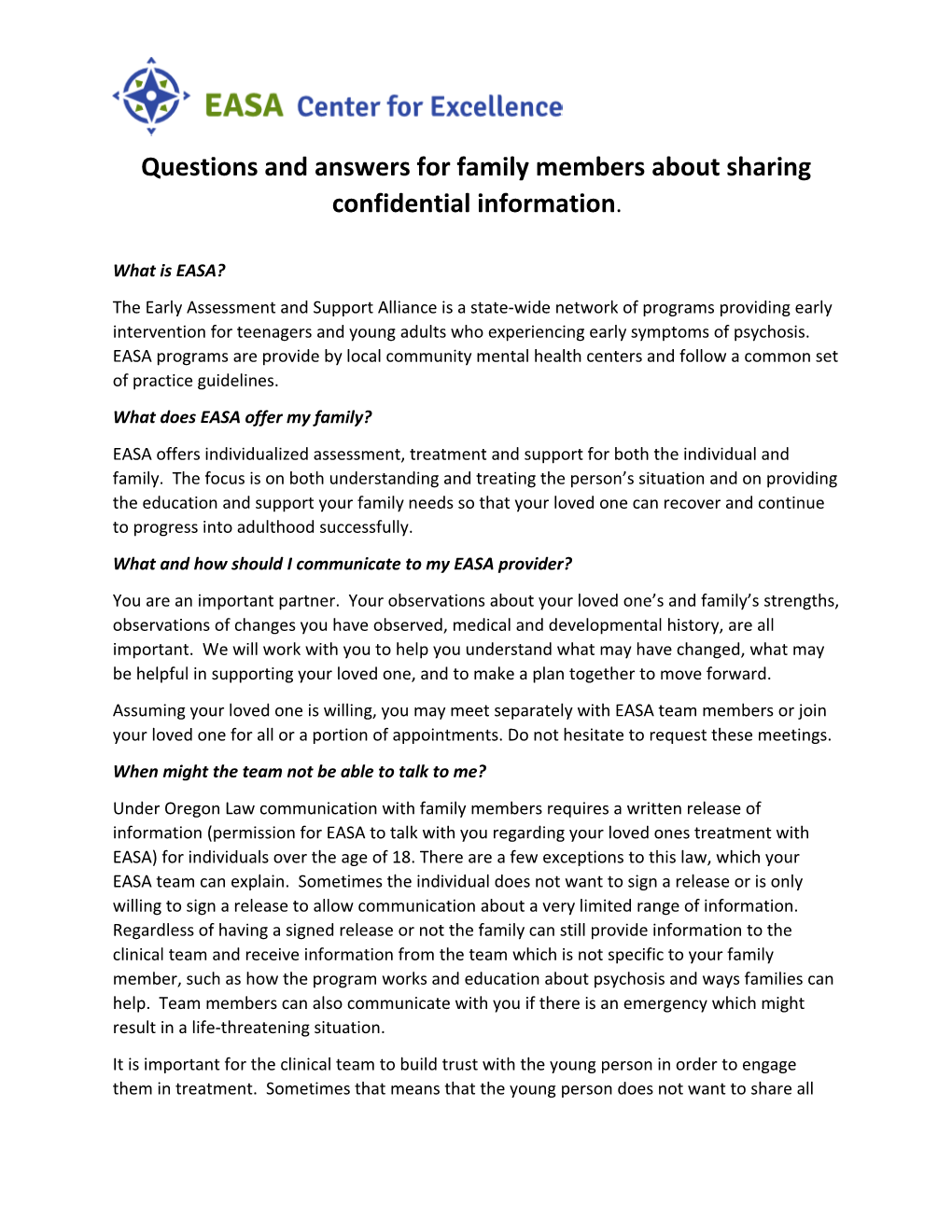 Questions and Answers for Family Members About Sharing Confidential Information