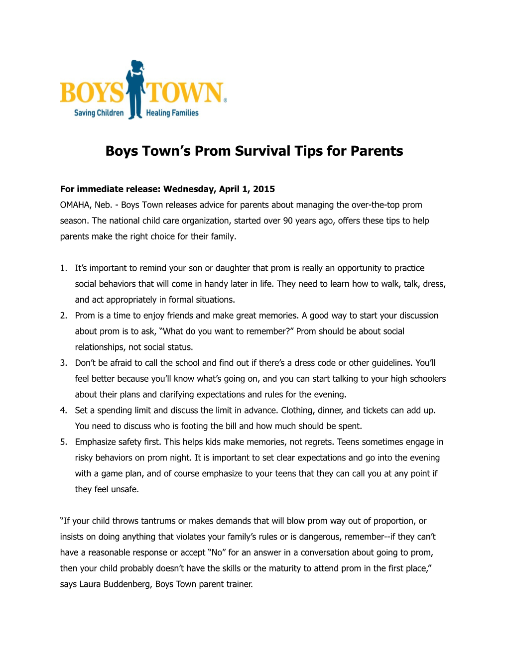Boys Town S Prom Survival Tips for Parents