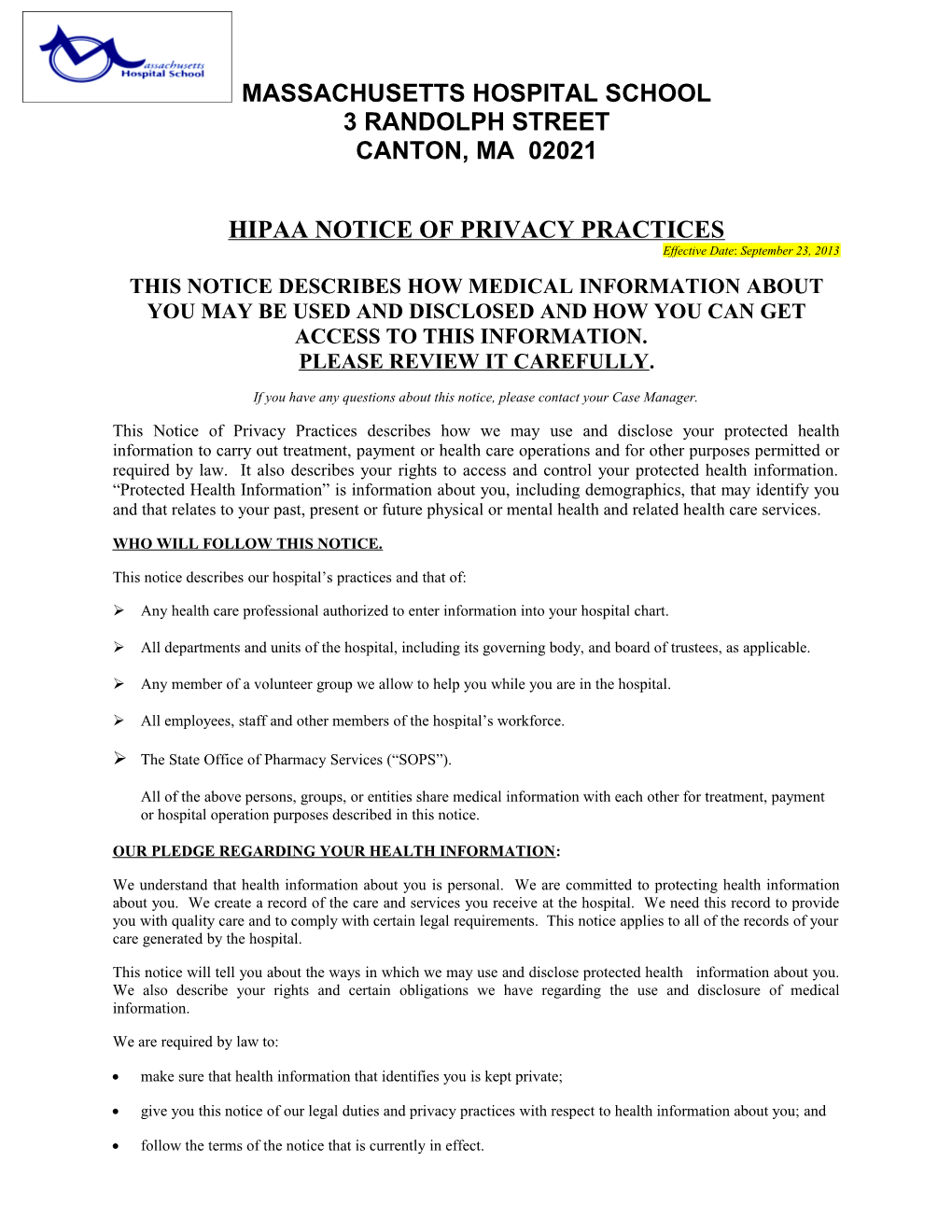 Model HIPAA Notice