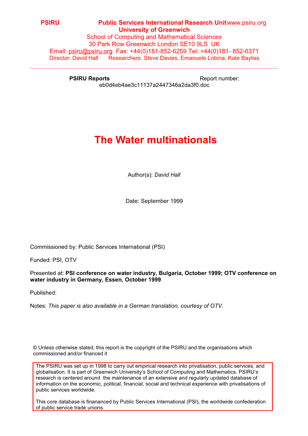 The Water Multinationals