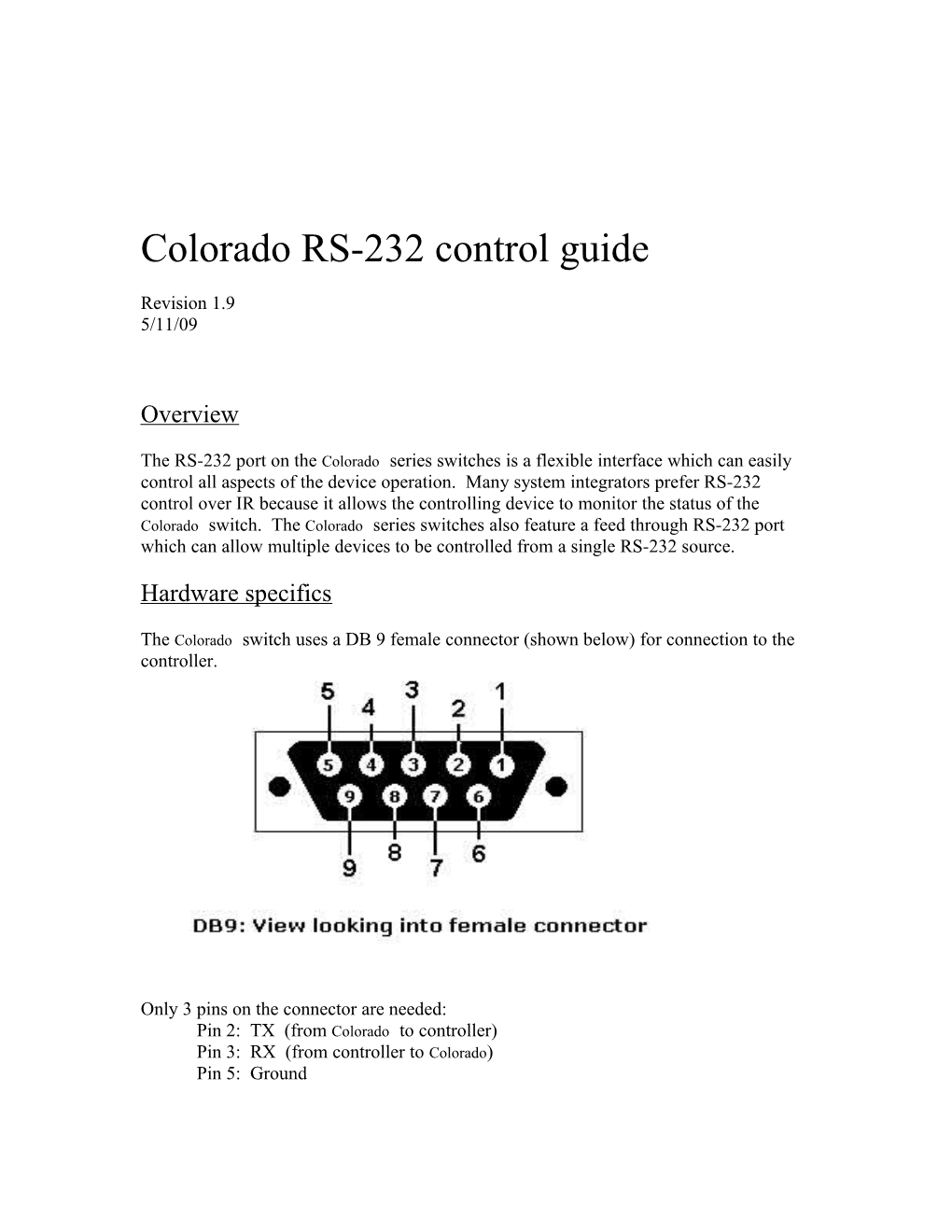 Colorado RS-232 Control Guide
