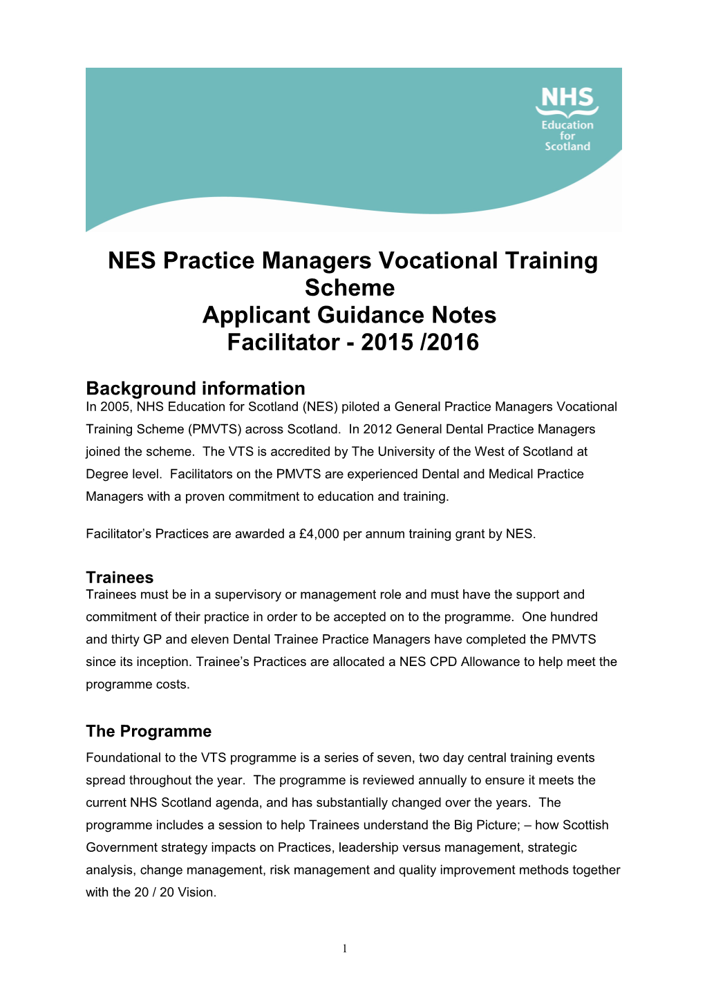 NES Practice Managers Vocational Training Scheme