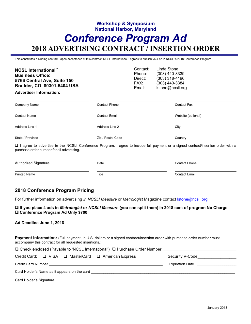 2018 Advertising Contract / Insertion Order