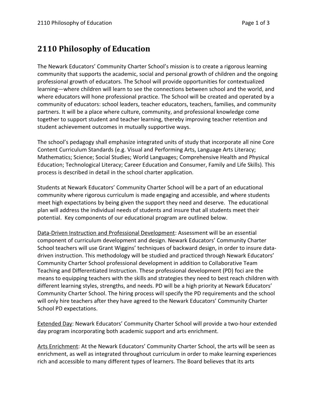 2110 Philosophy of Education