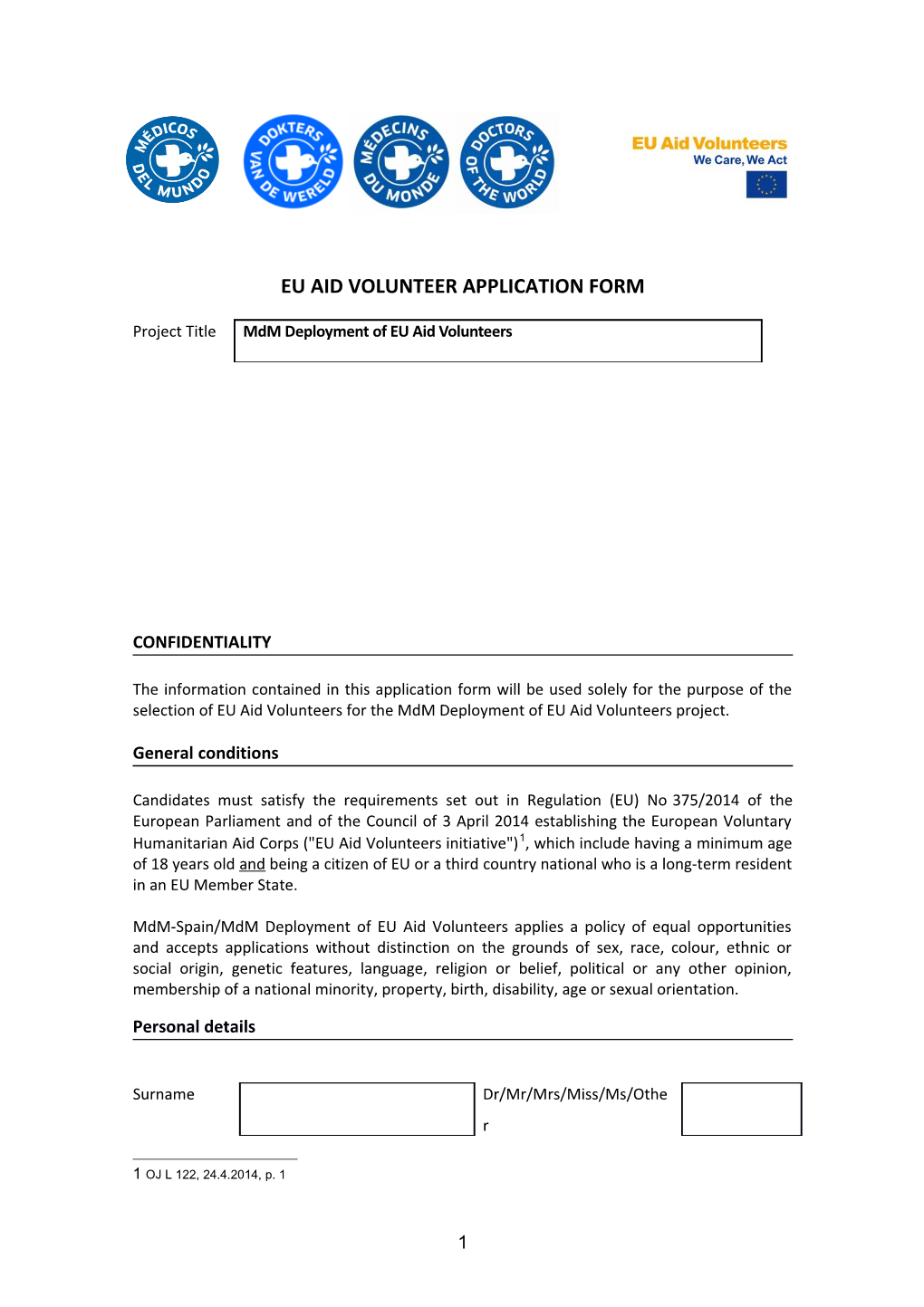 Eu Aid Volunteerapplication Form