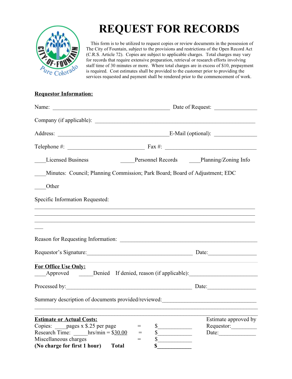 This Form Is to Be Utilized to Request Copies Or Review Documents in the Possession Of