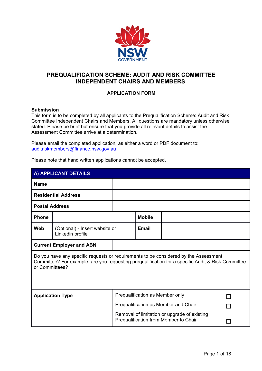 Prequalification Scheme: Audit and Risk Committee Independent Chairs and Members
