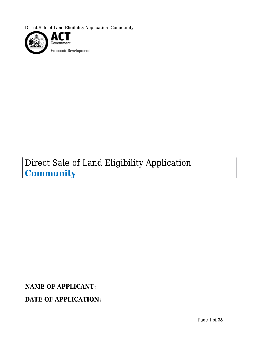 Direct Sale of Land Eligibility Application - Community