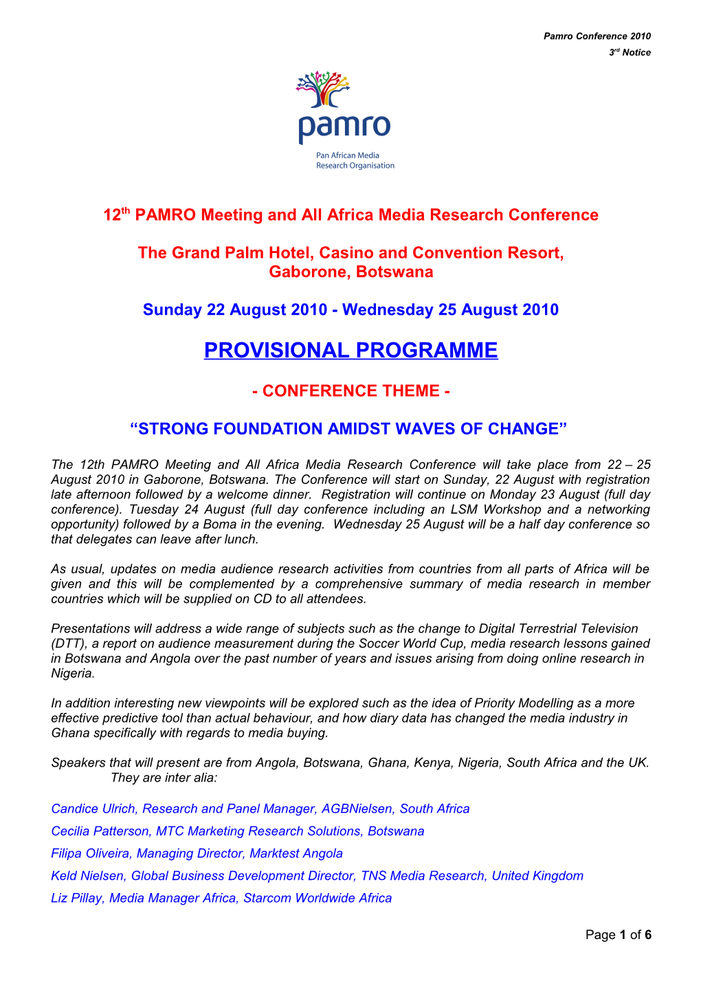 12Th PAMRO Meeting and All Africa Media Research Conference