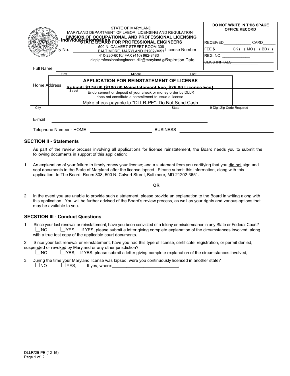 Land Surveyor Reinstatement