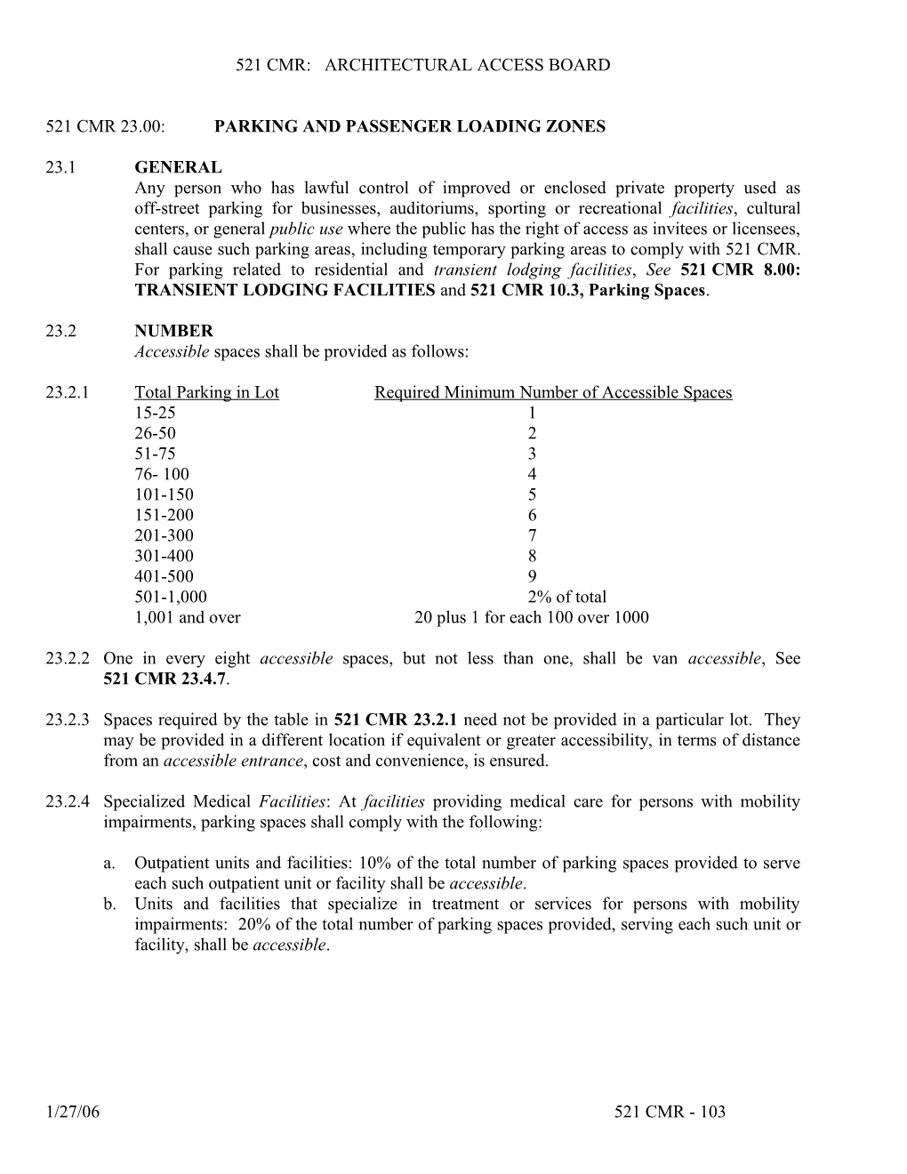 521 Cmr 23.00: Parking and Passenger Loading Zones