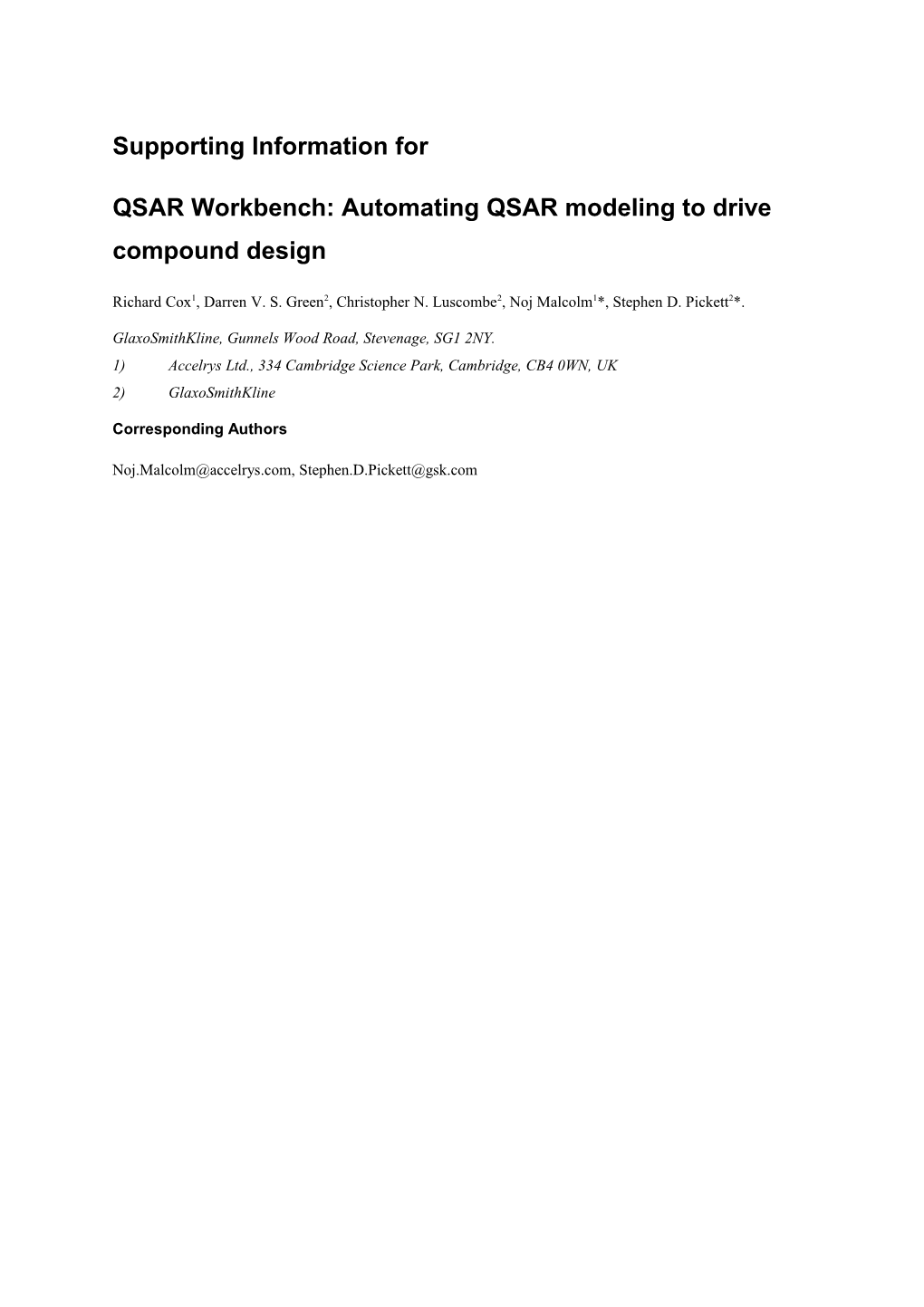 QSAR Workbench: Automating QSAR Modeling to Drive Compound Design